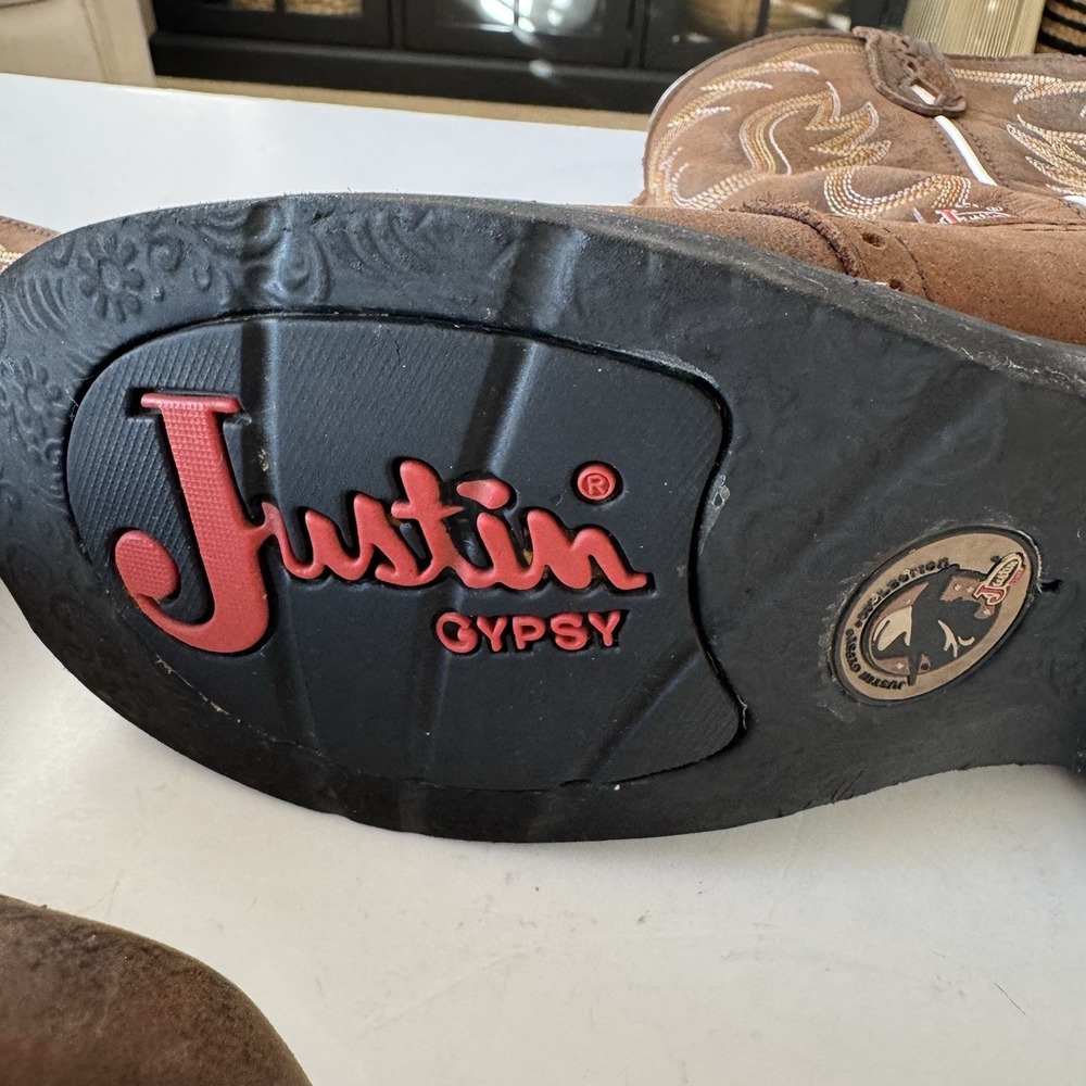 Justin Gypsy Brown Leather Square Toe Boots Cowgirl Western Women's Size 10B - Picture 13 of 15
